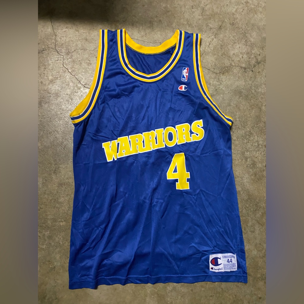 Vintage Chris Webber #4 Champion Blue and Yellow Golden State Warriors Jersey